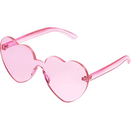 Maxdot Heart Shape Sunglasses Rimless Transparent Heart Glasses Party Favors (Light Pink)