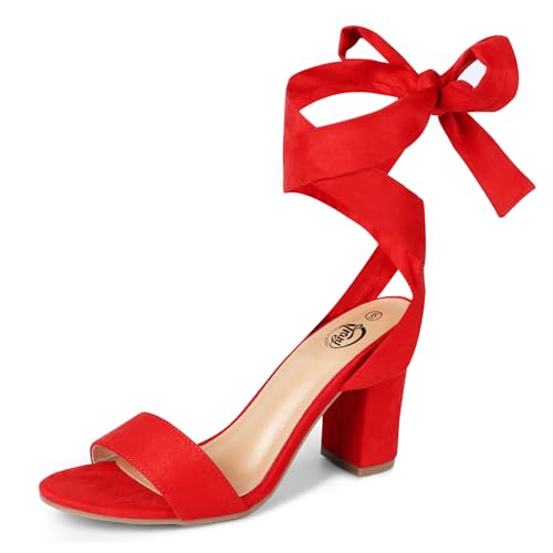 Trary Red Heels for Women, High for Heels Women Chunky Heel, Stripper Heels, Red Bottom Heels for Women Sexy, Homecoming Shoes for Teen Girls, Red Lace Up Heels, Red Sandals, Wide Feet Heels Women 09