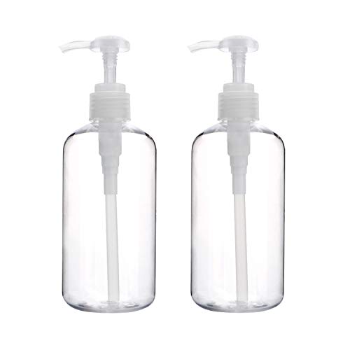 Pump Bottle Shampoo Pump Dispenser, Yebeauty Shampoo Bottles with Pump 10oz Clear Empty Plastic Empty Refillable Shower Bottle Dispenser 2 Pieces Containers with Travel Lock for Soap Cream Lotion Gel