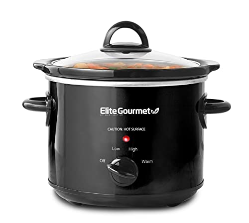 Elite Gourmet MST-350B Electric Slow Cooker, Adjustable Temp, Entrees, Sauces, Stews & Dips, Dishwasher Safe Glass Lid & Crock (3 Quart, Black)