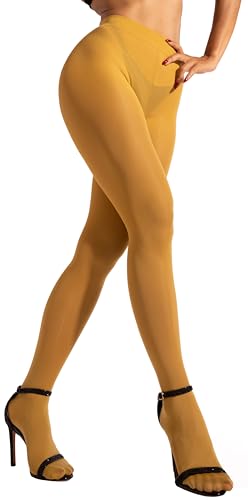 sofsy Dark Yellow Tights Women | Opaque Pantyhose Nylons | Gold Yellow Mustard Stockings Medium 1/pack [Made in Italy]