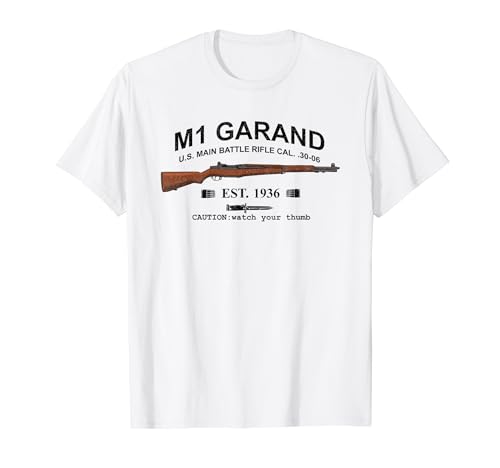 M1 Garand Rifle Gun WWII Watch Your Thumb EST 1936 Graphic T-Shirt