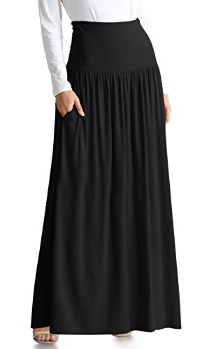 Black Skirts for Women Ankle Length Skirt Casual Long Skirt High Waisted Maxi Skirt Reg and Plus Size Skirt Long Skirt (Size 4X-Large, Black)