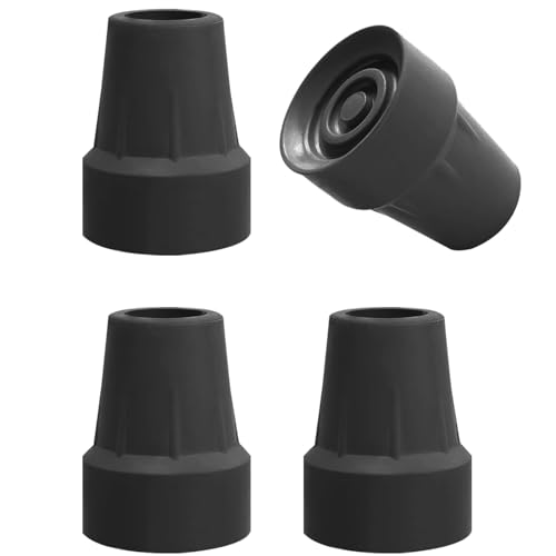 OBTANIM 4 Pack 3/4 Inch Replacement Rubber Cane Tips for Canes Crutch Walking Sticks and Walkers (Black)