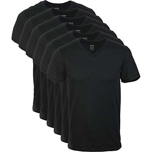 Gildan Men's V-Neck T-Shirts, Multipack, Style G1103, Black (6-Pack), Medium