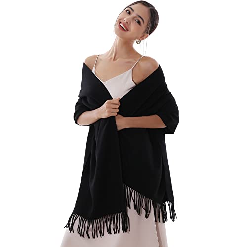 RIIQIICHY Winter Scarf for Women Black Pashmina Shawls Wraps for Evening Dresses Large Warm Soft Scarves