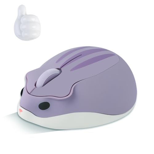 Dpisuuk Wireless Mouse, Cute Hamster Mouse, 2.4GHz Silent Click Animal Mouse with 1 Random Color Cord Holder, USB Cordless Gaming Mouse for Laptop Computer Notebook MacBook-Grey-Purple