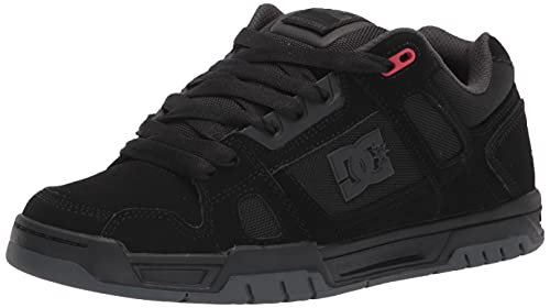 DC Men's Stag Low Top Skate Shoe, Black/Grey/RED, 11