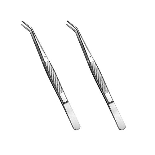 Stainless Steel Tweezers, with Curved Serrated Tip Multipurpose Tweezers Sewing Machine Tweezers Forceps for Craft Repairing (2 Pcs set)