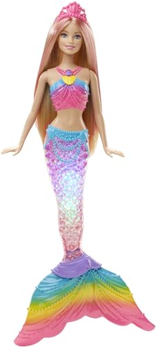 Barbie Dreamtopia Doll, Rainbow Lights Mermaid with Glimmering Light Up Rainbow Tail, Tiara and Blonde Hair