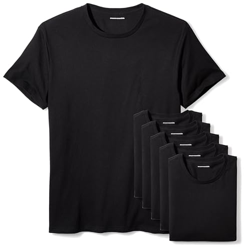 Amazon Essentials Men's Crewneck Undershirt, Pack of 6, Black, Medium