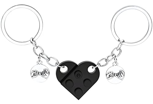 LGOUYGG Heart Keychain for Couples/Friendship, Matching Brick Keychains Set for Girlfriend/Boyfriend, Boys Girls Sweet Gifts (Black)