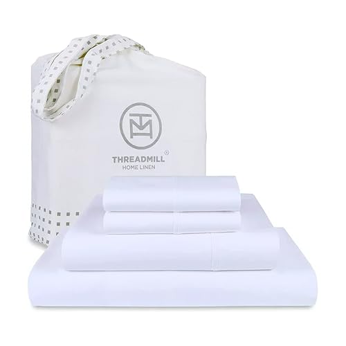 Threadmill 100% Supima Cotton Sheets King Size - 1200 Thread Count, 4Pc King Size Sheets Set, Smooth Sateen Weave King Sheets, Ultra Luxury Bed Sheets, 17' Deep Pocket King Sheet Set - White Sheets