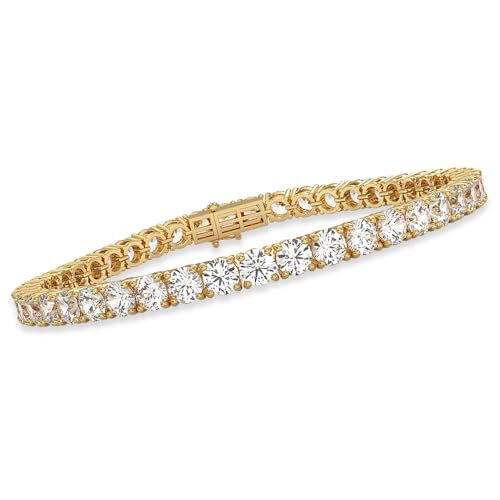 Diamond2Deal 14k Yellow Gold Round Cut Lab Grown Diamond Tennis Bracelet Gift for Women (3 ct, Color-D, Clarity- VS)