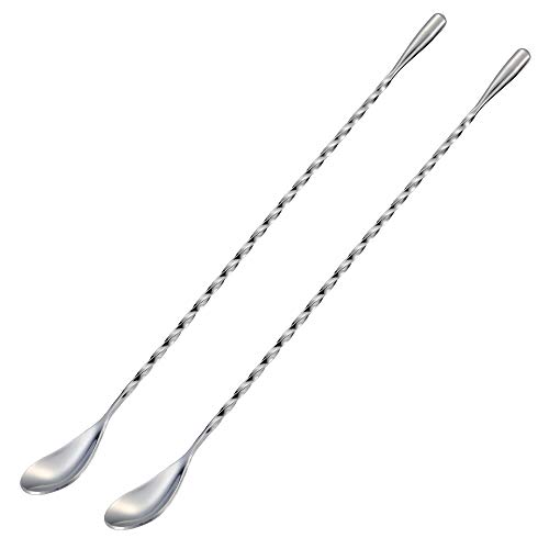 Briout Bar Spoon Cocktail Mixing Stirrers for Drink, Stainless Steel 12 Inches Long Handle, Silver 2 Pieces