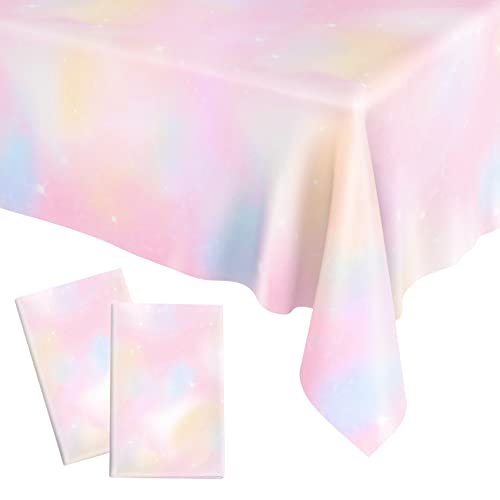 Pastel Rainbow Tablecloths for Rainbow Birthday Party Decorations, Disposable Tablecloth Plastic Waterproof Rectangle Table Cover for Baby Shower Decorations Birthday Party Supplies, 54 x 108 Inches