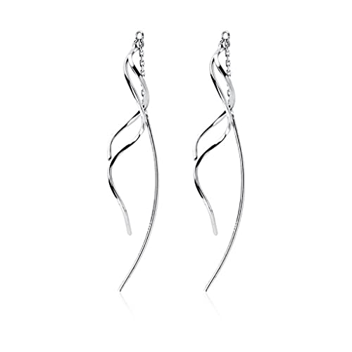 SLUYNZ Sterling Silver Curve Dangle Earrings for Women Teen Girls Wave Dangle Earrings Threader Tassel (A-Silver)