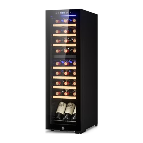 Air Compressor Wine Cooler Refrigerator 27 Bottles Capacity Dual Zone Freestanding or Built-In with UV Protected Glass Door for Home Bar