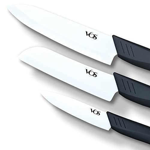 Vos Ceramic Knife Set | Ceramic Knives Set For Kitchen | Ceramic Kitchen Knives With Covers | Ceramic Paring Knife 4', 5', 6' Inch (Black)