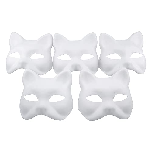 Nakimo Fox Mask DIY Paintable Cosplay Accessories Mask for Party Masquerade Costume Halloween, Pack of 5