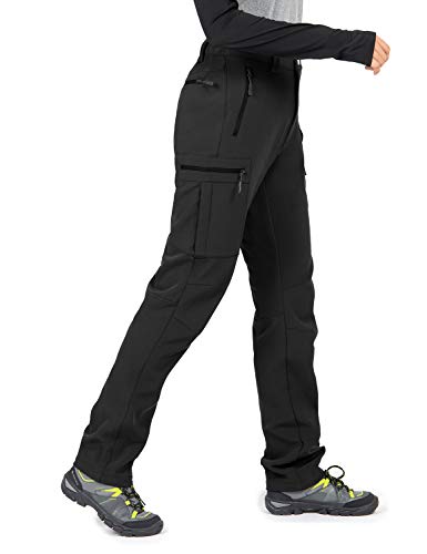 Wespornow Women's-Fleece-Lined-Hiking-Pants Snow-Ski-Pants Water-Resistance-Outdoor-Softshell-Insulated-Pants for Winter (Black, Small)