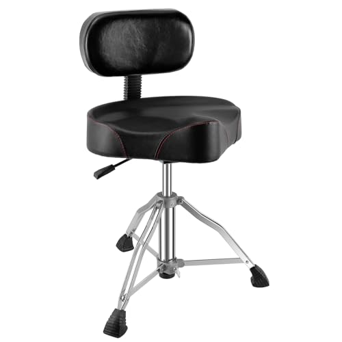 TENTOTEN Drum Throne with Backrest Drum Chair, Portable Removable Drum Throne Seat Motorcycle Style Hydraulic Drum Stool for Adults with Adjustable Backrest & Memory Foam (Black PU-Leather)