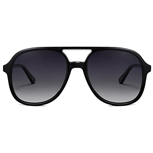 SOJOS Retro Polarized Aviator Sunglasses for Women Men Classic 70s Vintage Trendy Square Aviators SJ2174, Black/Grey