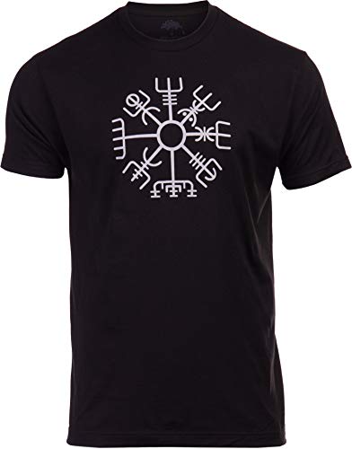 Ann Arbor T-shirt Co. Vegvisir | Nordic Viking Rune Compass Norse Germanic Icelandic Pagan Magic Symbol T-Shirt (Adult, 3XL) Black