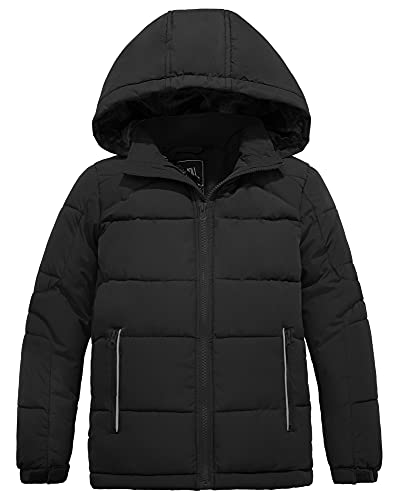 ZSHOW Boys' Puffer Jacket Warm Quilted Hooded Winter Coat(Black, 8)