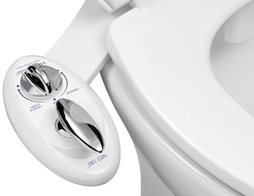 LUXE Bidet NEO 180 - Self-Cleaning, Dual Nozzle, Non-Electric Bidet Attachment for Toilet Seat, Adjustable Water Pressure, Rear and Feminine Wash, Lever Control (White)