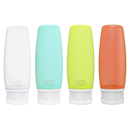 Silicone Travel Bottles for Toiletries TSA Approved Travel Size Containers Set 4 Pack Portable Leak Proof Refillable Cosmetic Squeeze Bottles Shampoo Hair Conditioner Body Lotion Bath Shower Gel