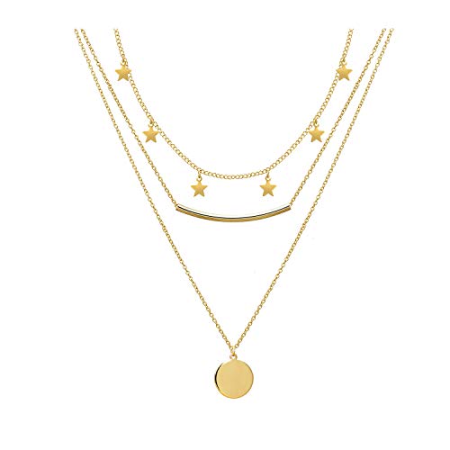 choice of all VSCO Gold Star Choker Necklace for Women Silver Layered Choker Necklace for Girls (D:3 layer star)