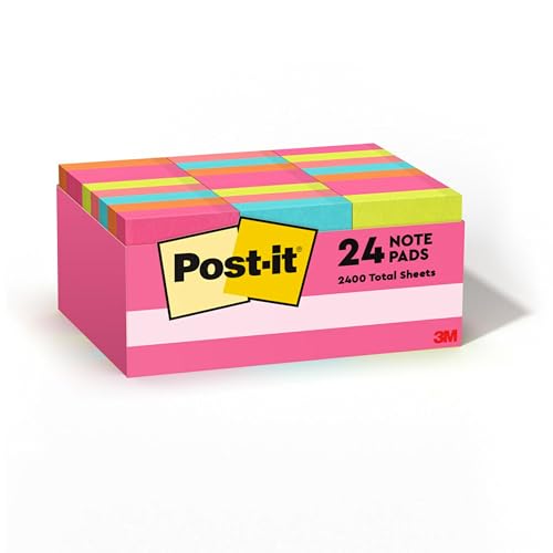 Post-it Mini Notes, 1 3/8 x 1 7/8 in, 24 Pads, America's #1 Favorite Sticky Notes, Poptimistic Post-it Notes, Post-it Notes, Power Pink, Aqua Blue, Vital Orange, Neon Green, Guava Pink