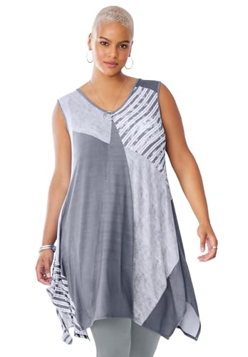 Woman Within Women's Plus Size Sleeveless Hanky Hem Tunic - 5X, Gunmetal Texture Stripe Gray