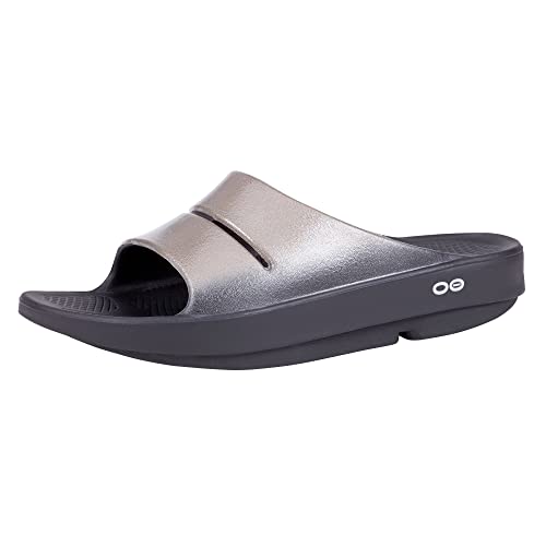 OOFOS OOahh Luxe Slide Sandal, Latte - Women’s Size 9 - Lightweight Recovery Footwear - Reduces Stress on Feet, Joints & Back - Machine Washable - Hand-Painted Treatment