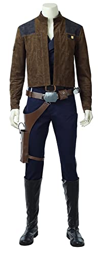 Men Han Solo Costume Han Solo Jacket Coat Tops Pants with Belt Halloween Cosplay Outfits (Male (No Shoes), Medium)