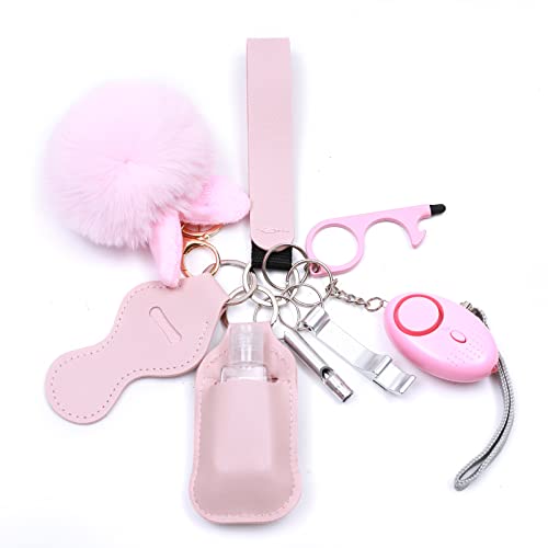 QINER Safety Keychain Full Set For Women, Safety Keychain Set With Personal Alarm, 9 Pcs Protective Keychain Accessories For Women