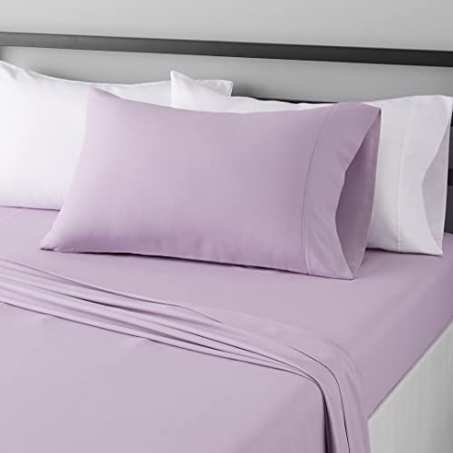 Amazon Basics Lightweight Super Soft Easy Care Microfiber 3-Piece Bed Sheet Set with 14-Inch Deep Pockets, Twin, Frosted Lavender, Solid