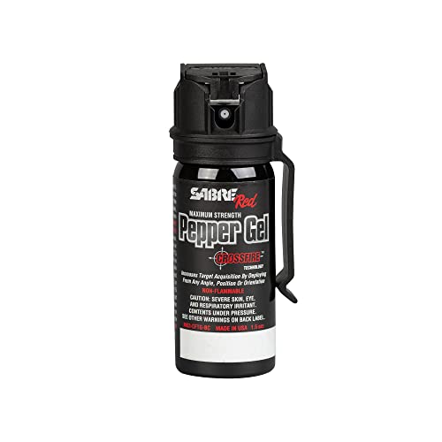 SABRE Crossfire Pepper Gel, Deploys At Any Angle, Maximizes Target Acquisition Against Multiple Threats, Belt Clip For Easy Carry, Fast Flip Top, Max Police Strength OC, Pepper Spray Option 1.5 fl oz