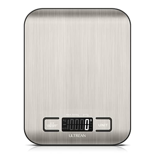 Ultrean Food Scale, Digital Kitchen Scale Weight Grams and Ounces for Baking Cooking and Meal Prep, 6 Units with Tare Function, 11lb (Batteries Included)