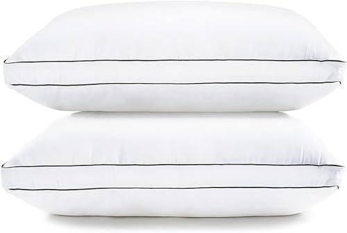 LANE LINEN Gusseted Soft Bed Pillows Standard Size Set of 2 for Sleeping, Back, Stomach or Side Sleepers, Down Alternative, White - 20 x 26 Inches