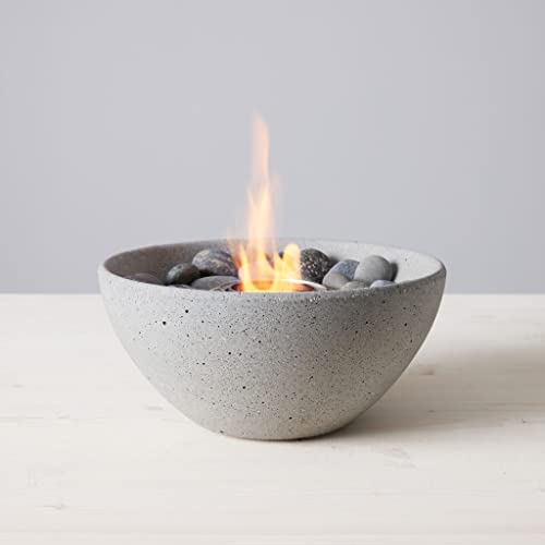 TerraFlame Basin Fire Bowl Table Top | Portable Concrete Fire Pit for Indoor and Outdoor | 1 Gel Fuel Can | Clean Burning and Smoke-Free | Protective Cork Base | StoneCast Gray Finish