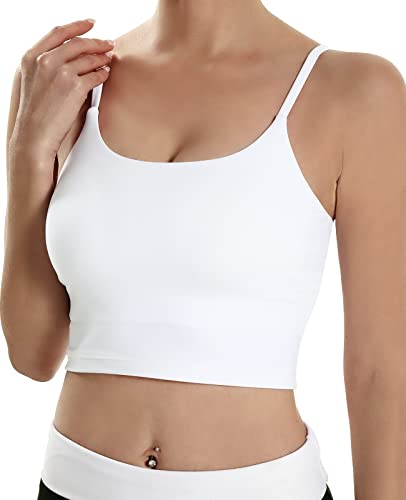 ECOPARTY Sports Bras for Women Quick-Dry Padded Wirefree Workout Crop Cute Tank Tops Camisole Yoga Fitness Running Gym White