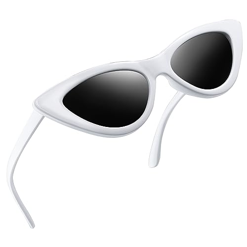 Joopin Polarized Cat Eye Sunglasses for Women, Narrow White Shades for Sensitive Eyes, Retro Trendy Cateye Sun Glasses Dark Lens Sunnies