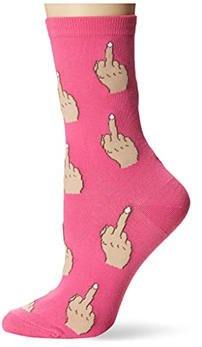 K. Bell Women's Original Collection Novelty Casual Crew Socks, Middle Finger (Fuchsia), Shoe Size: 4-10