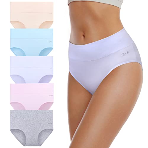 coskefy Women's High Waisted Cotton Underwear Soft Breathable Panties Stretch Briefs 5 Pack