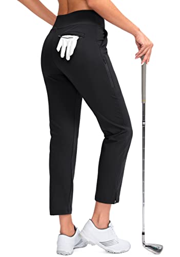 YYV Women's Golf Pants Stretch Work Ankle Pants High Waist Dress Pants with Pockets for Yoga Business Travel Casual(Black Large)