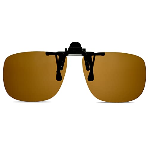 WANGLY Polarized Unisex Clip on Flip up Sunglasses over Prescription Glasses Frames and Readers Suitable for Driving, Brown Lens