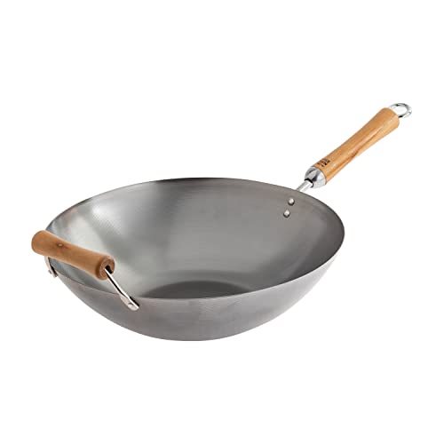 JOYCE CHEN Classic Series 14-Inch Carbon Steel Wok with Birch Handles