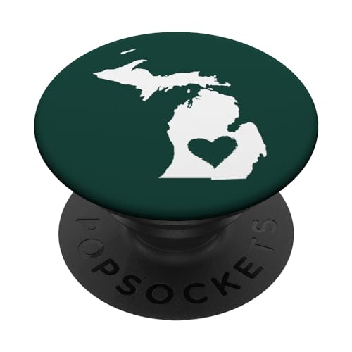 Michigan Heart State Map Green & White Home PopSockets PopGrip: Swappable Grip for Phones & Tablets PopSockets Standard PopGrip